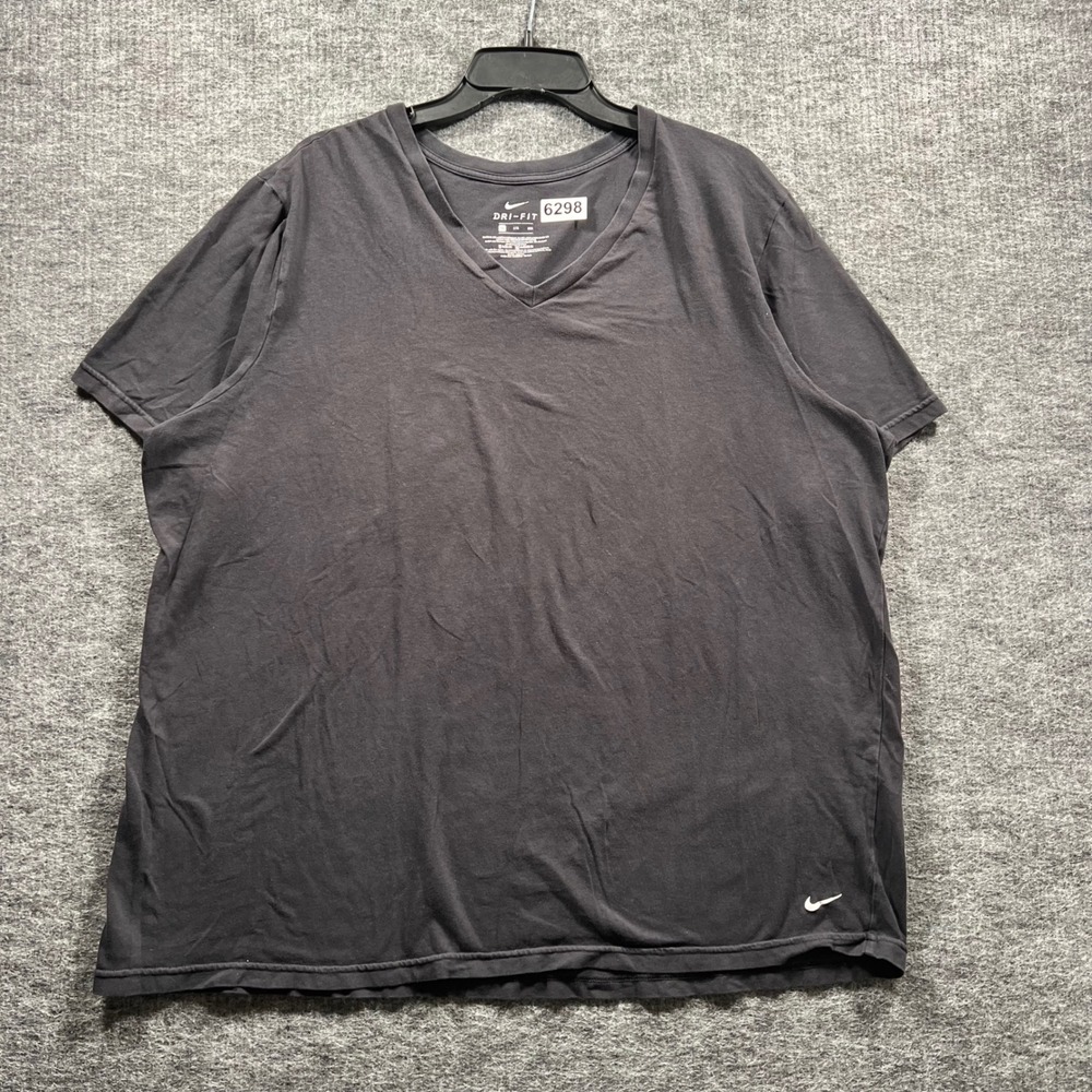 Nike Dri-FIT Mens 2XL Black V-Neck Short Sleeve T-Shirt Cotton Blend